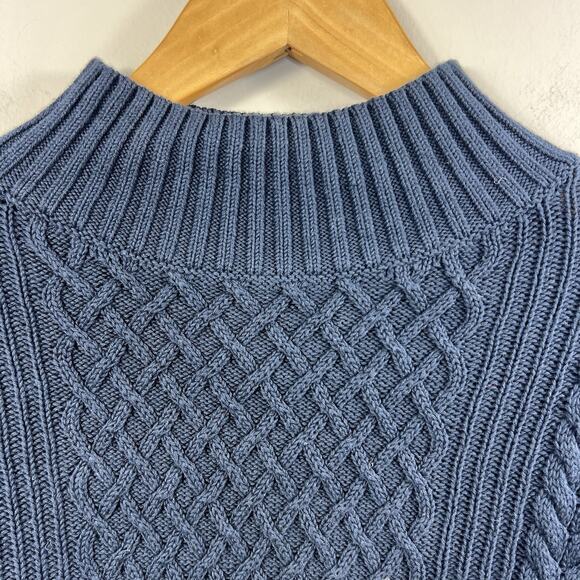 J.Crew Navy Blue Fisherman Sweater Size M Cotton Cable Knit Mockneck NWT - Picture 3 of 11